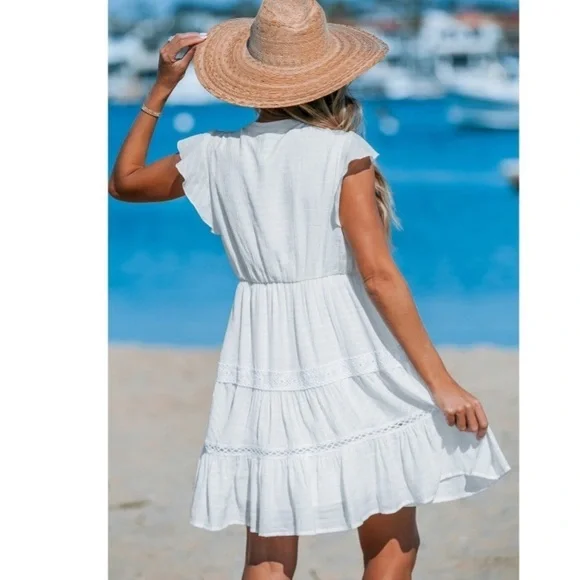 Women's White Split Neck Tassel Tie Lace
Mini Dress - new - Picture 4 of 10